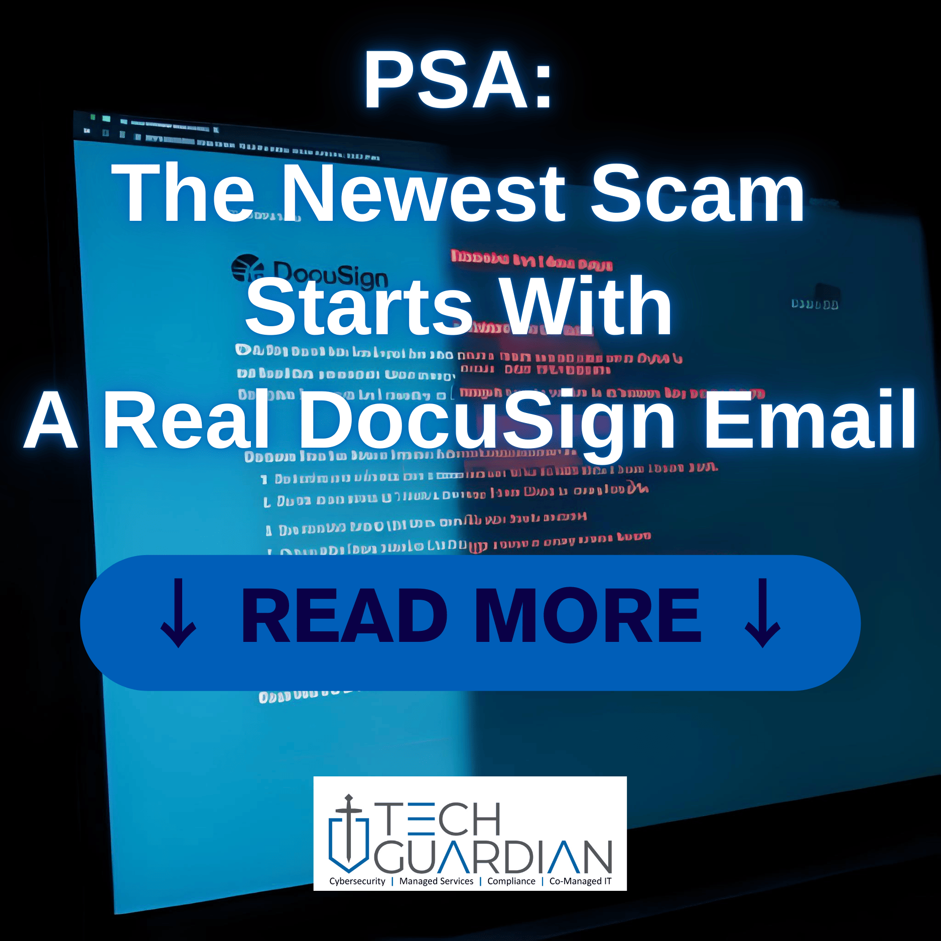 Split-screen showing a legitimate DocuSign email on one side and a zoomed-in malicious link hidden inside the document on the other.